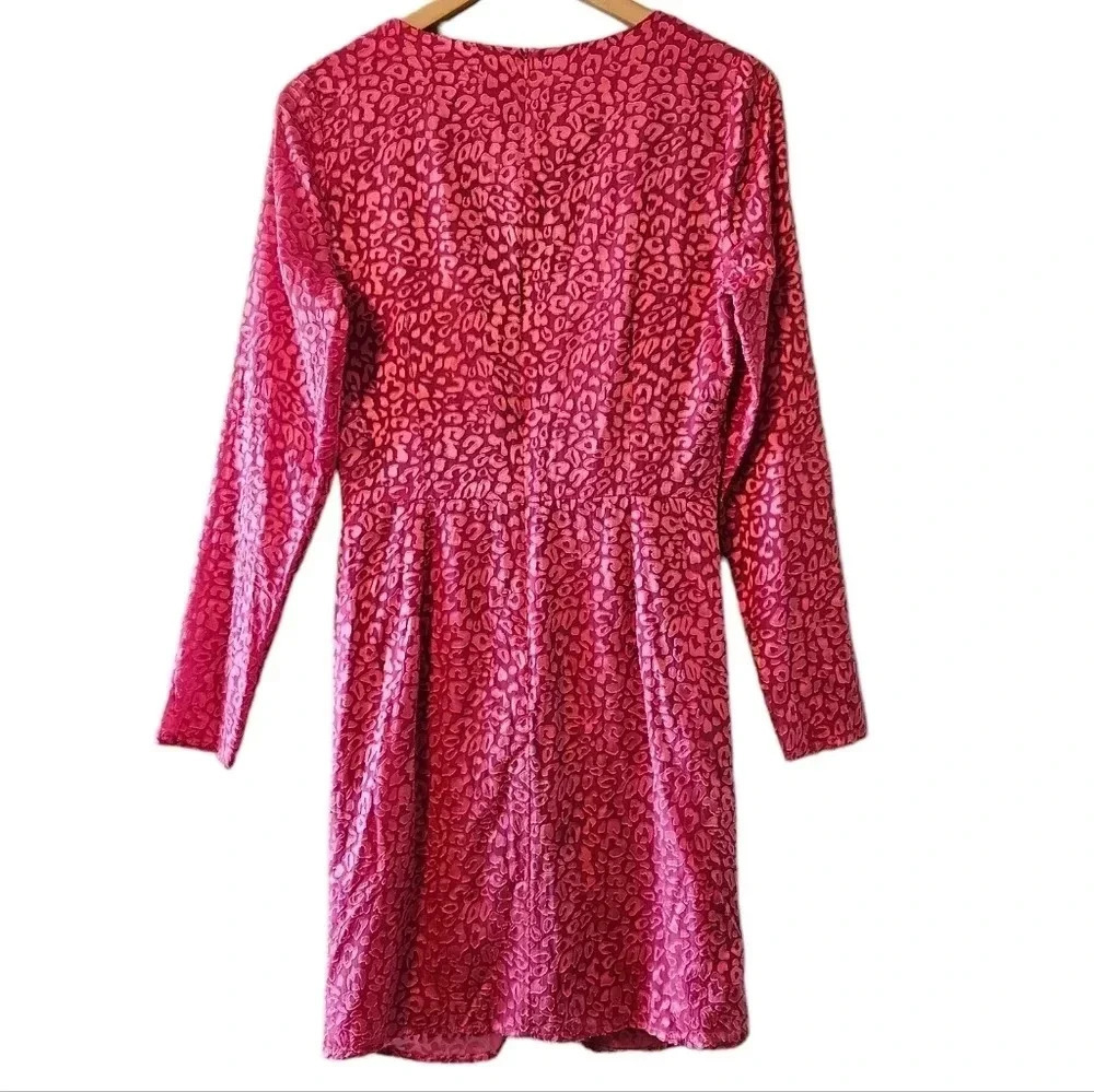 Forest lily Printed Ruched Animal Print Long Sleeve Feminine Mini Dress Pink 6. - Picture 12 of 16